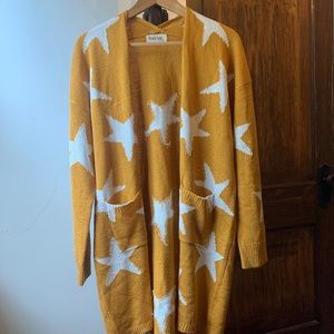 Peach Love Mustard/White Star Knit Sweater/Cardiga